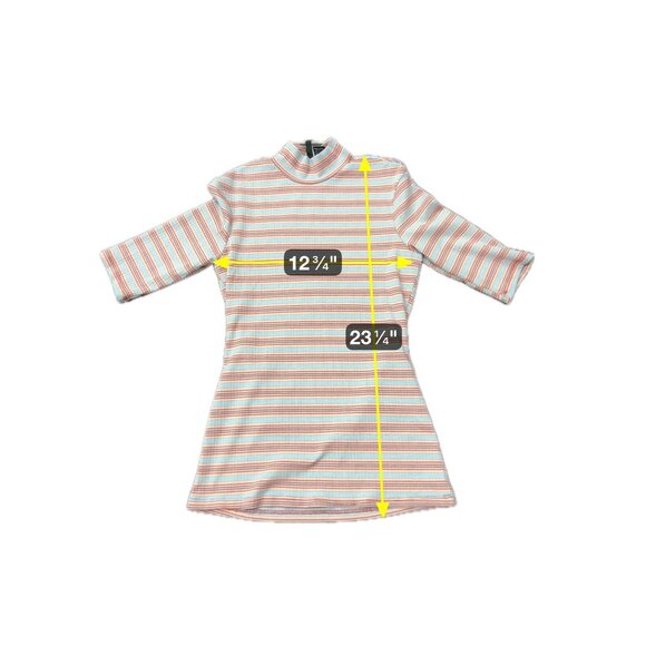 Ultra Flirt Striped Mock Neck 3/4 Sleeve Fitted Top Sz S Red Blue Stretch Fabric - Picture 6 of 9